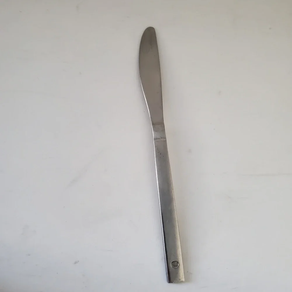 Vintage THC Stainless Japan Dinner Knife MCM Modern Square Handle FlatwareSilver